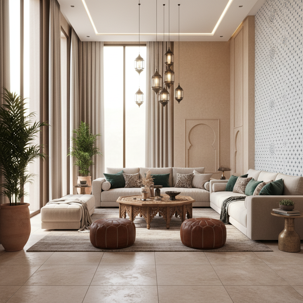 Architecture de luxe Maroc, Design intérieur Marocain moderne salon marocain contemporain